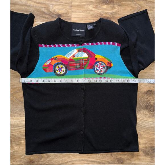 Michael Simon Vintage Cars Beaded Spun Silk Blend Sweater - size large - Picture 10 of 11